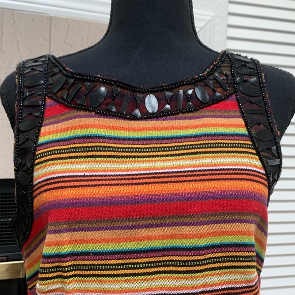 Free People New Romantics Tapestry Shift Dress Beaded Embellished Neck Sz 8 - Picture 8 of 8